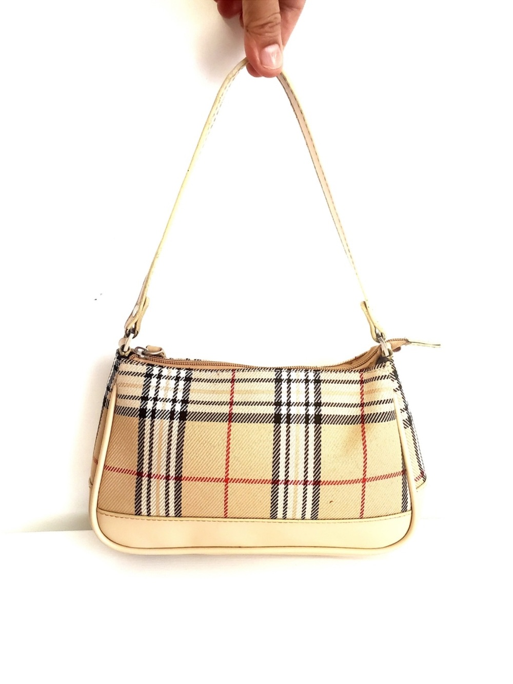 Beige Plaid Shoulder Bag - Classic Check Pattern - Picture 2 of 8